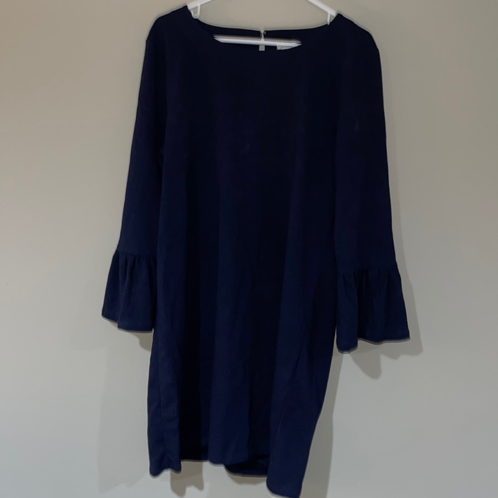 Navy blue j crew dress with bell sleeves